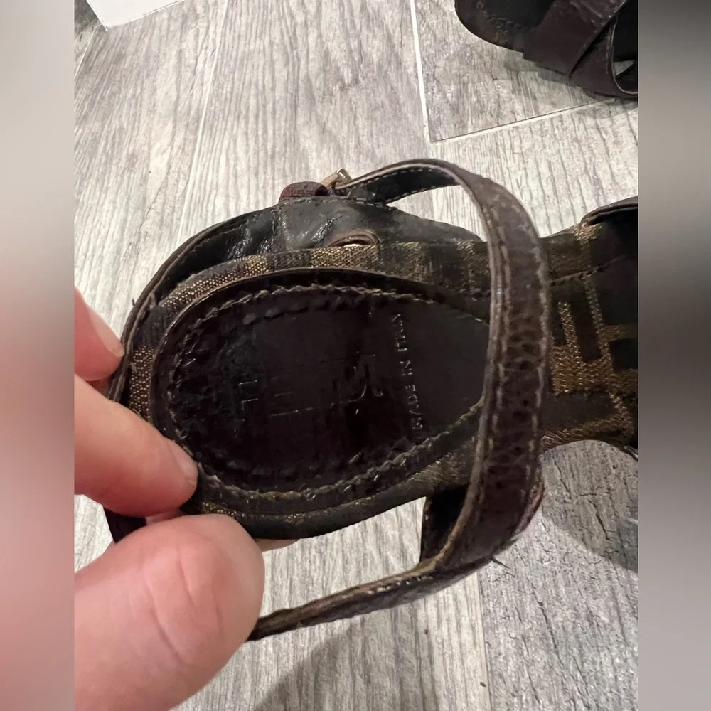 Fendi Dark Brown Monogram Wedge Sandals